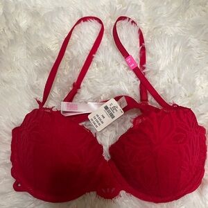 VS PINK Red Lace Push-Up Bra -